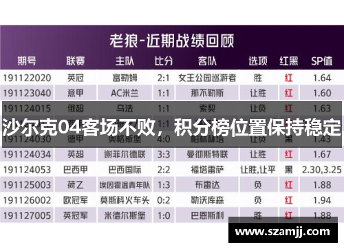 沙尔克04客场不败，积分榜位置保持稳定